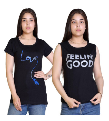 Women's Cotton Typography Print T-Shirt Buy one Get one Free